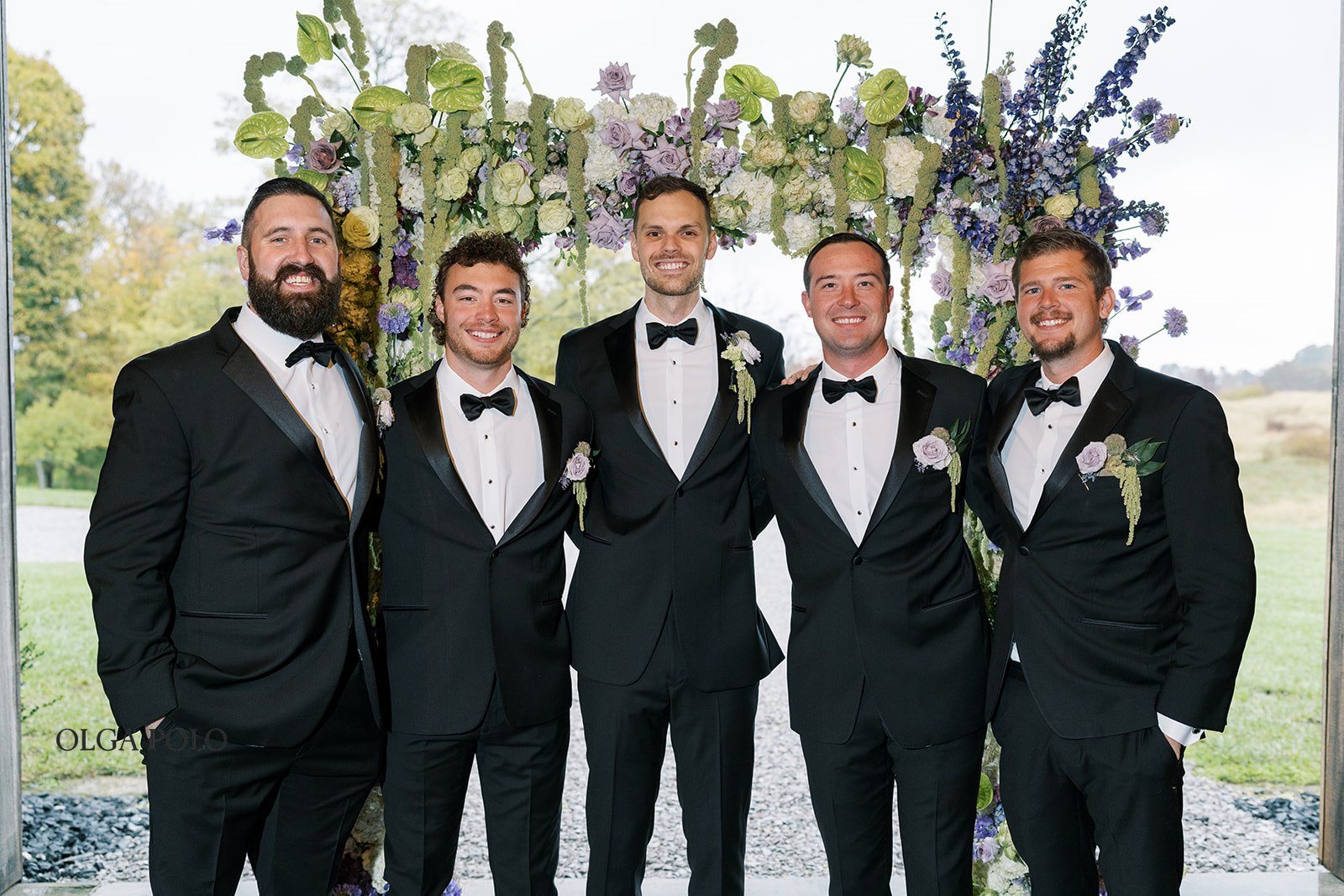 Troy with his groomsmen during wedding-party portraits