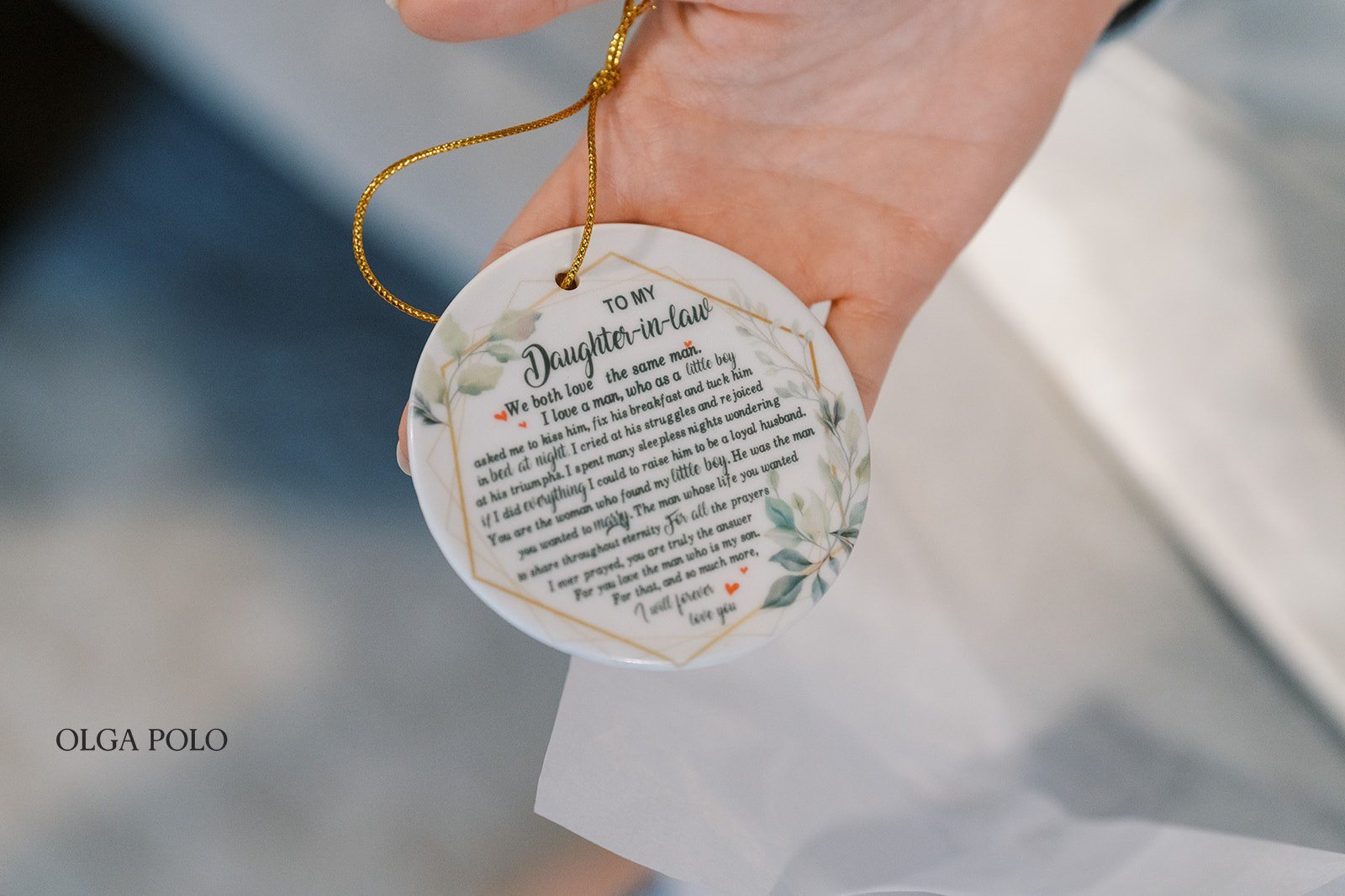 Memorial charm among Maia and Troy's wedding-day details