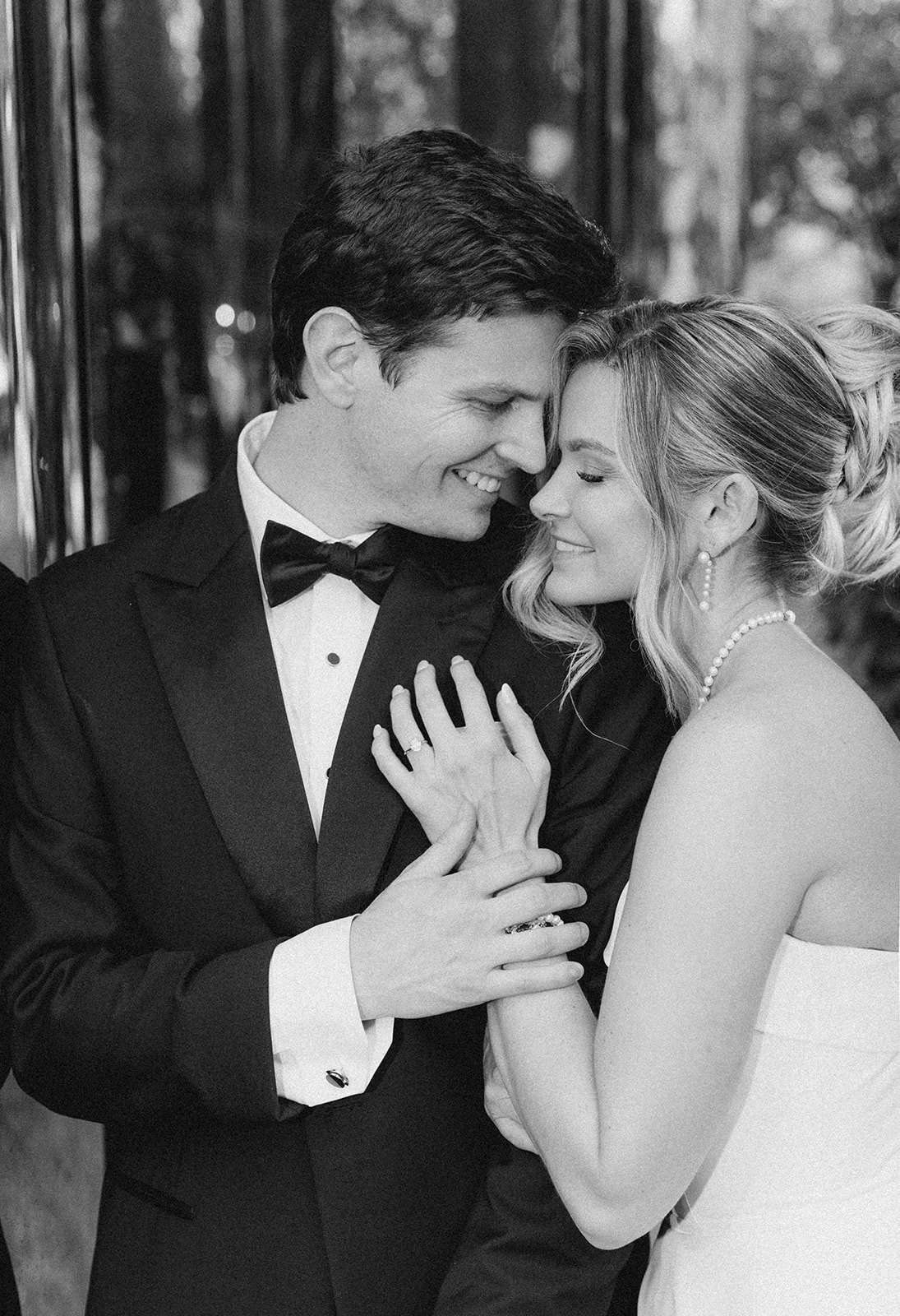 Black-and-white portrait of Andee and Quinn together on their Cincinnati wedding day