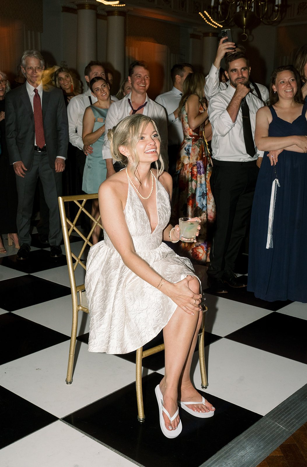 Andee & Quinn wedding at The Cincinnati Club: bride dance floor reaction.
