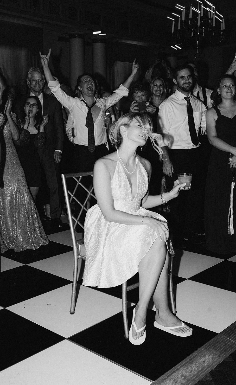 Andee & Quinn wedding at The Cincinnati Club: bride dance floor black white.