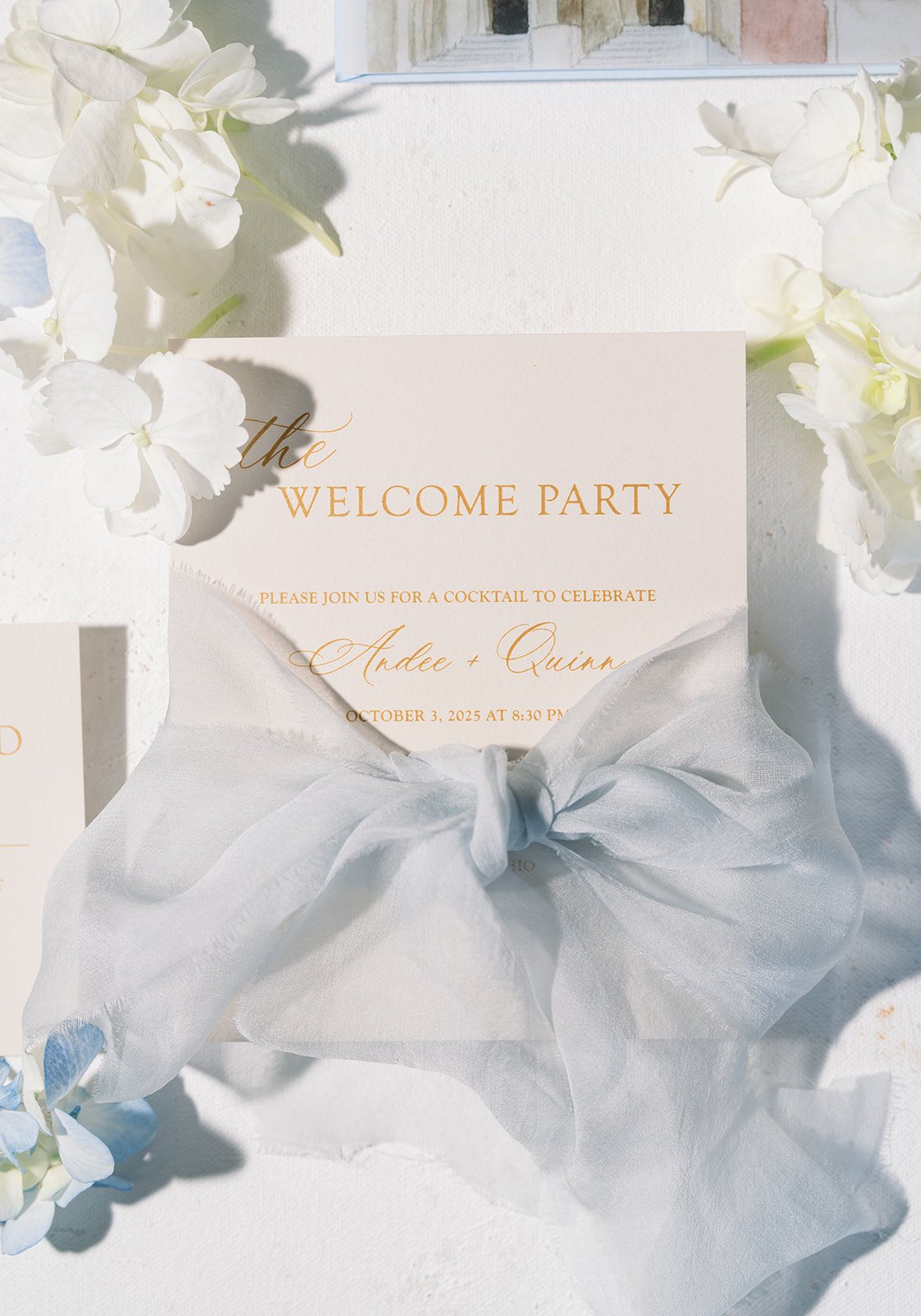 Andee & Quinn wedding at The Cincinnati Club: welcome party stationery.