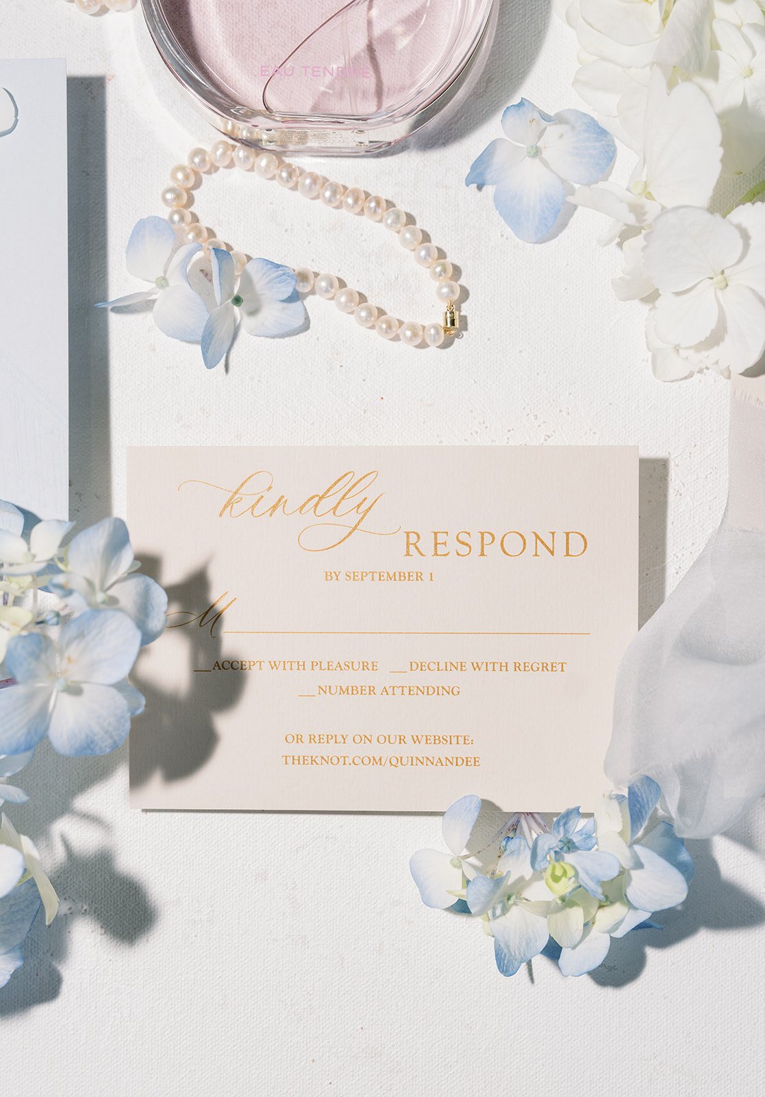 Andee & Quinn wedding at The Cincinnati Club: rsvp card blue florals.