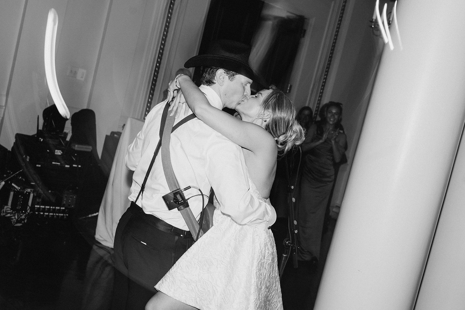 Andee & Quinn wedding at The Cincinnati Club: couple dance floor embrace black white.