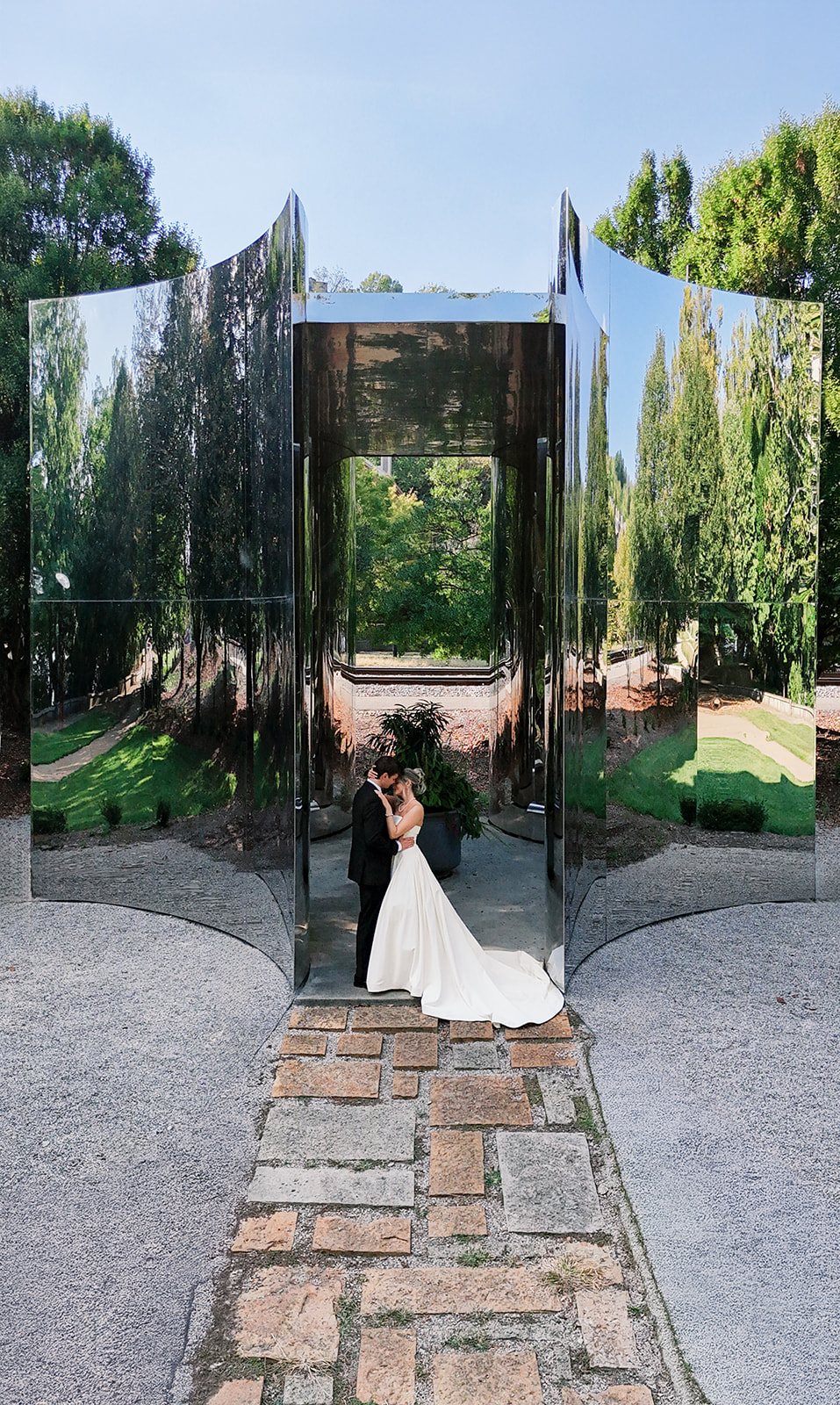 Andee and Quinn together during garden portraits on their wedding day