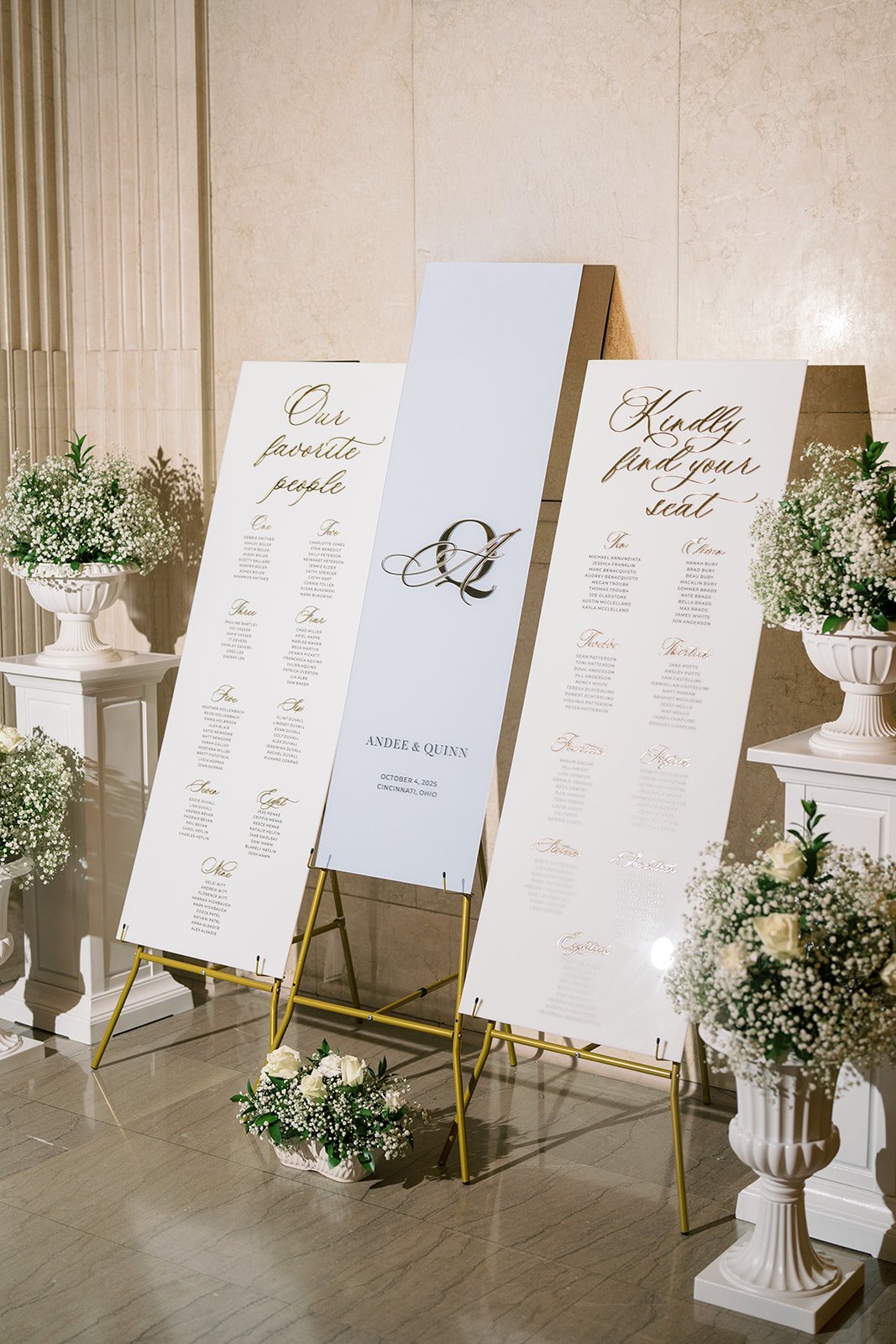 Andee & Quinn wedding at The Cincinnati Club: seating chart display.
