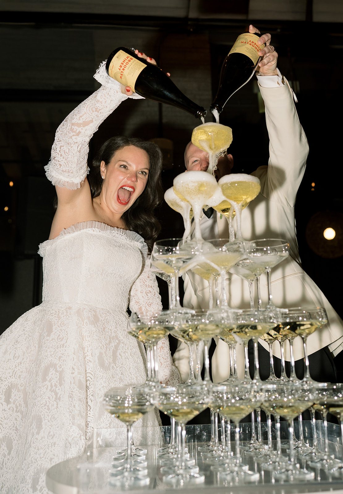 Clint and Ania wedding: ania champagne tower.