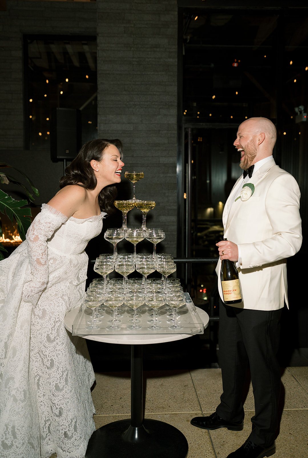 Clint and Ania wedding: clint ania champagne tower.