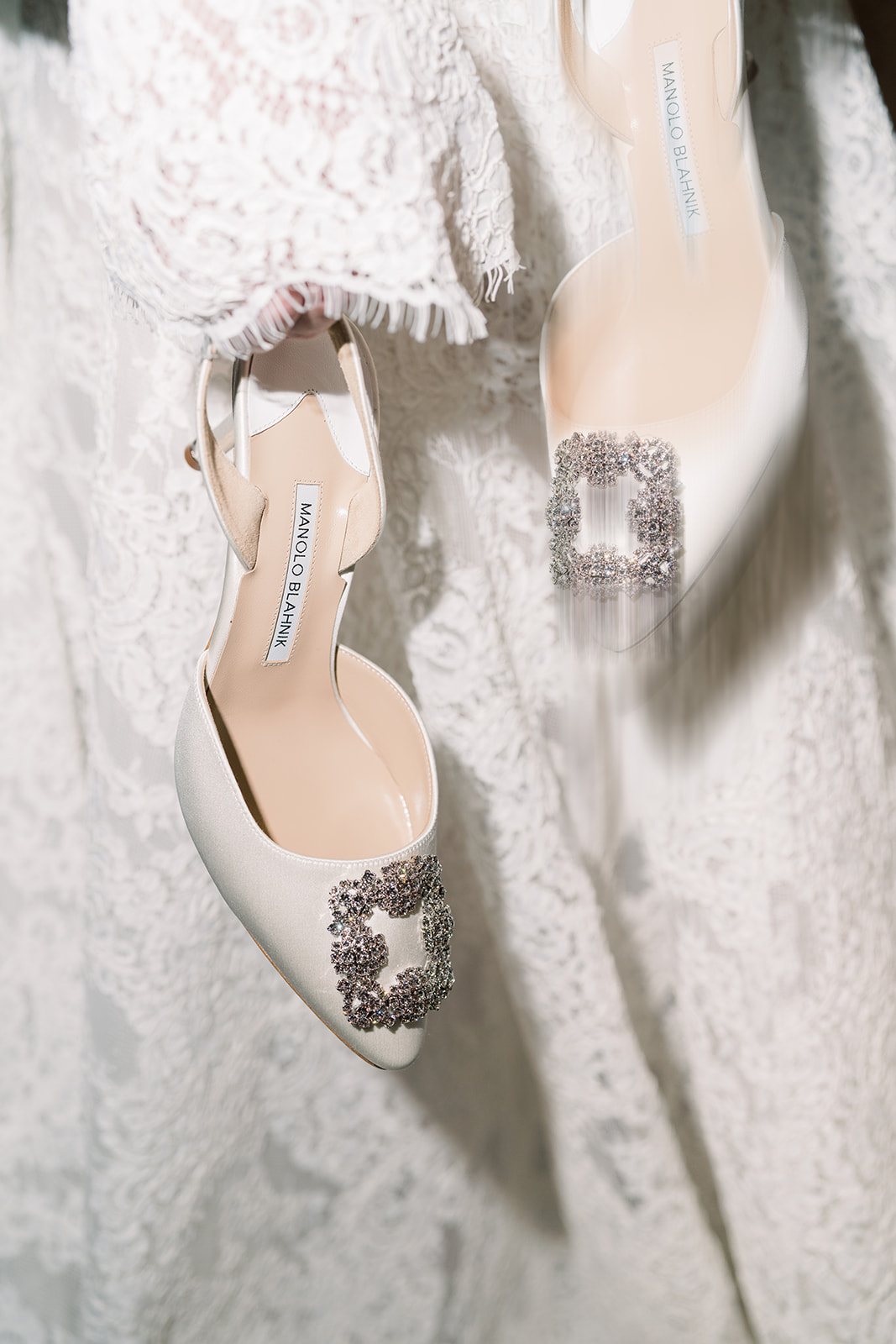 Clint and Ania wedding: bridal shoes dress detail.
