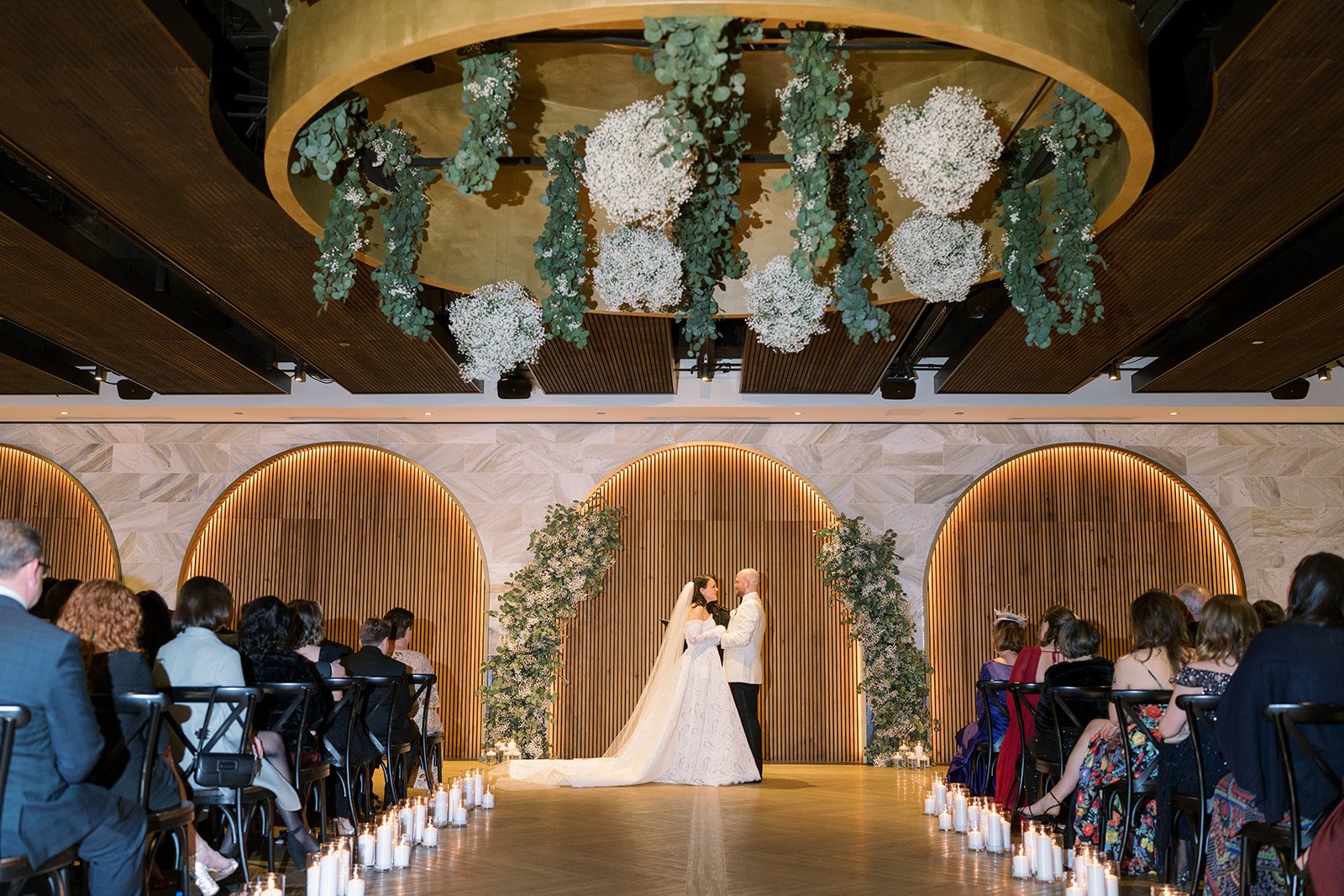 Wide view of Ania and Clint's wedding ceremony inside Chicago Winery