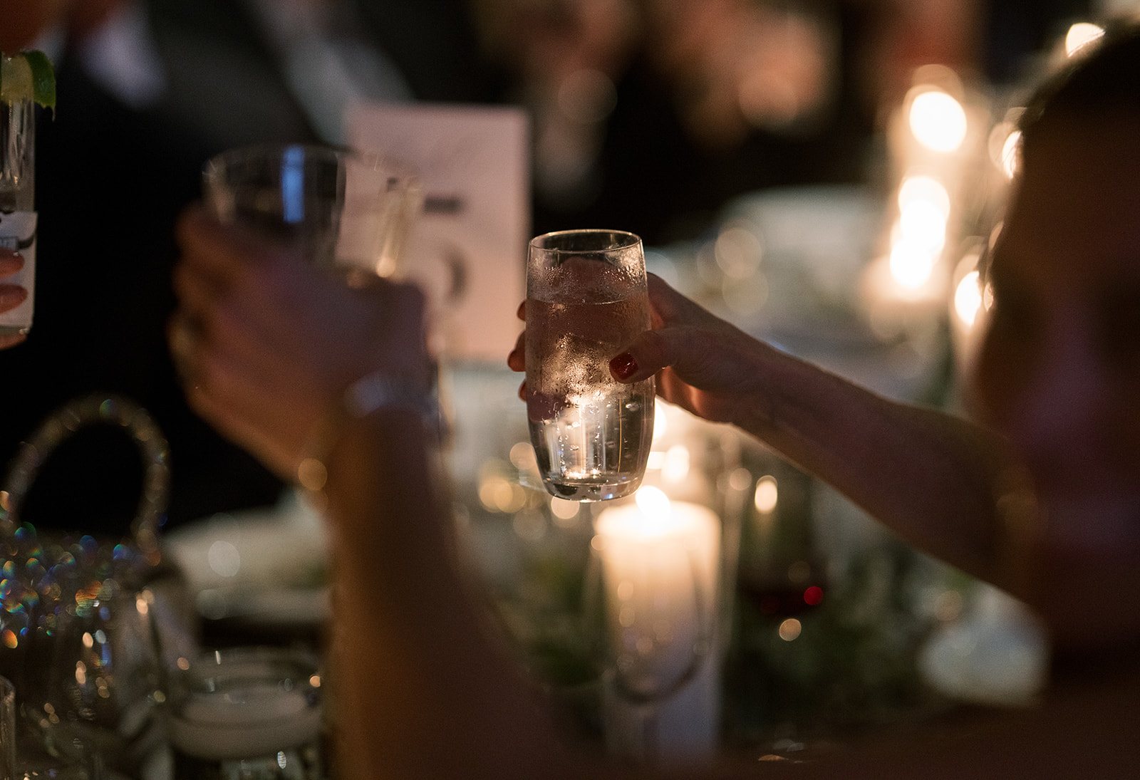 Clint and Ania wedding: reception toast glass detail.