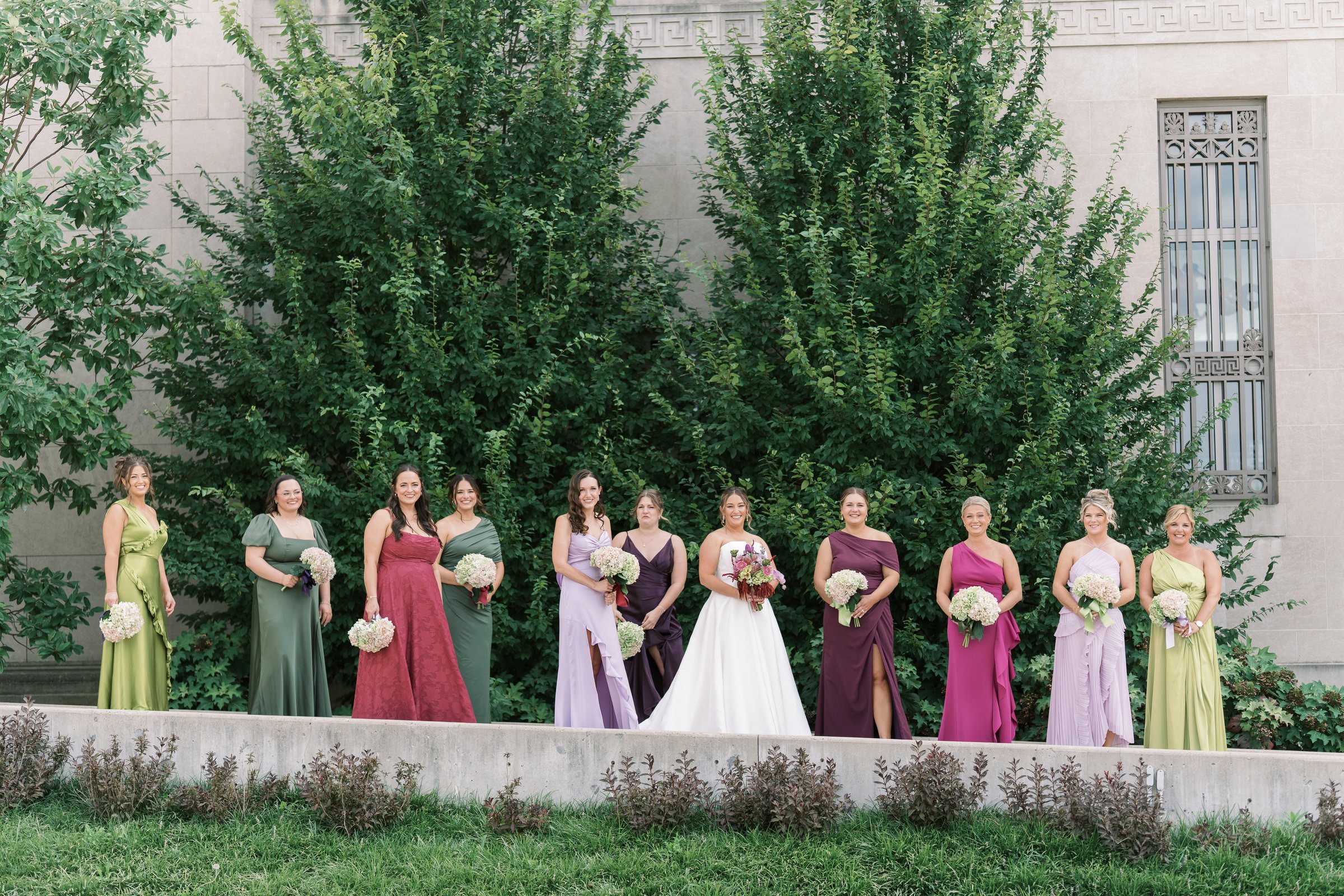 Kent and Nicolette wedding: nicolette bridesmaids colorful dresses.