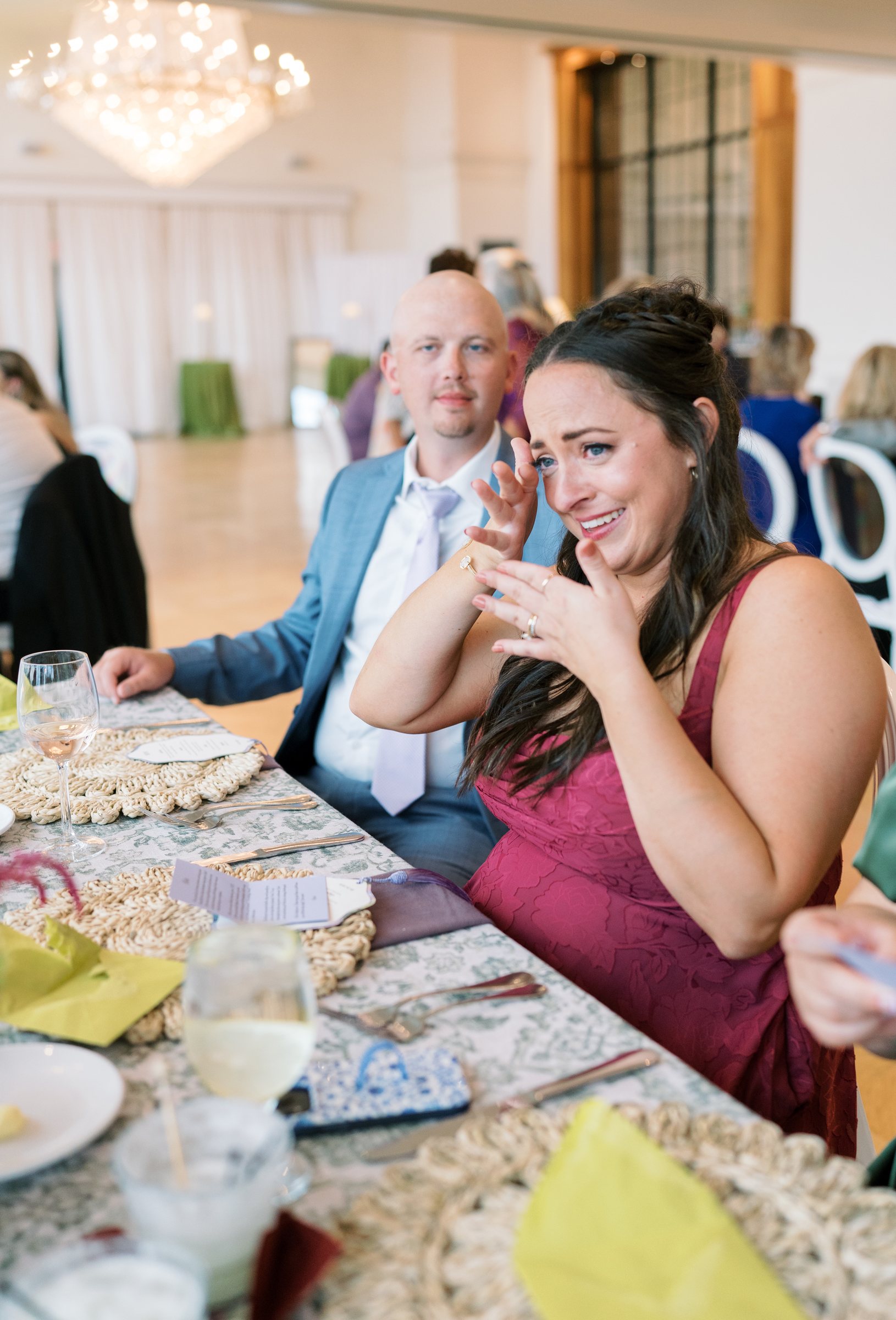 Kent and Nicolette wedding: wedding guest reception candid.