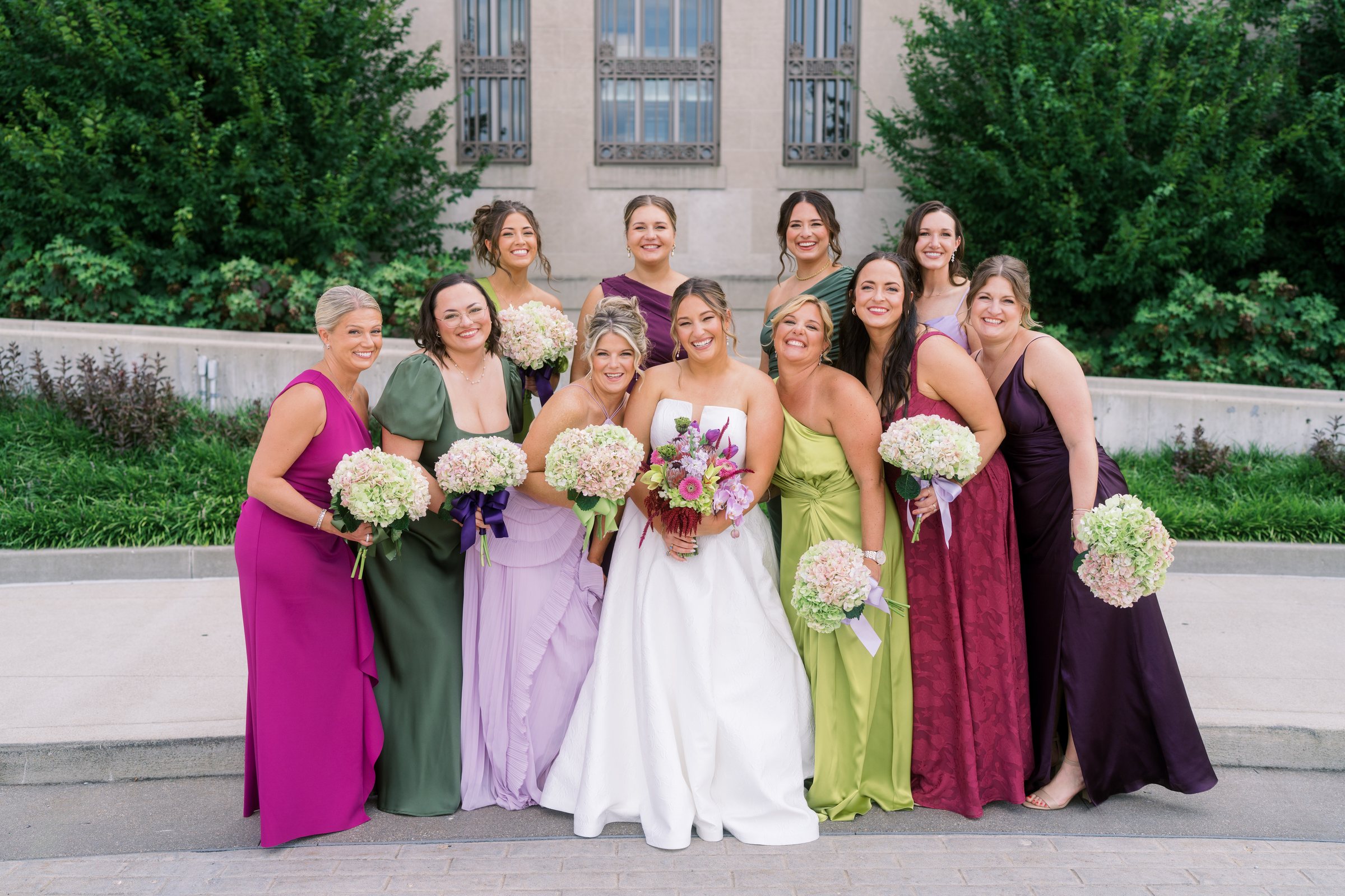 Kent and Nicolette wedding: nicolette bridesmaids colorful portrait.