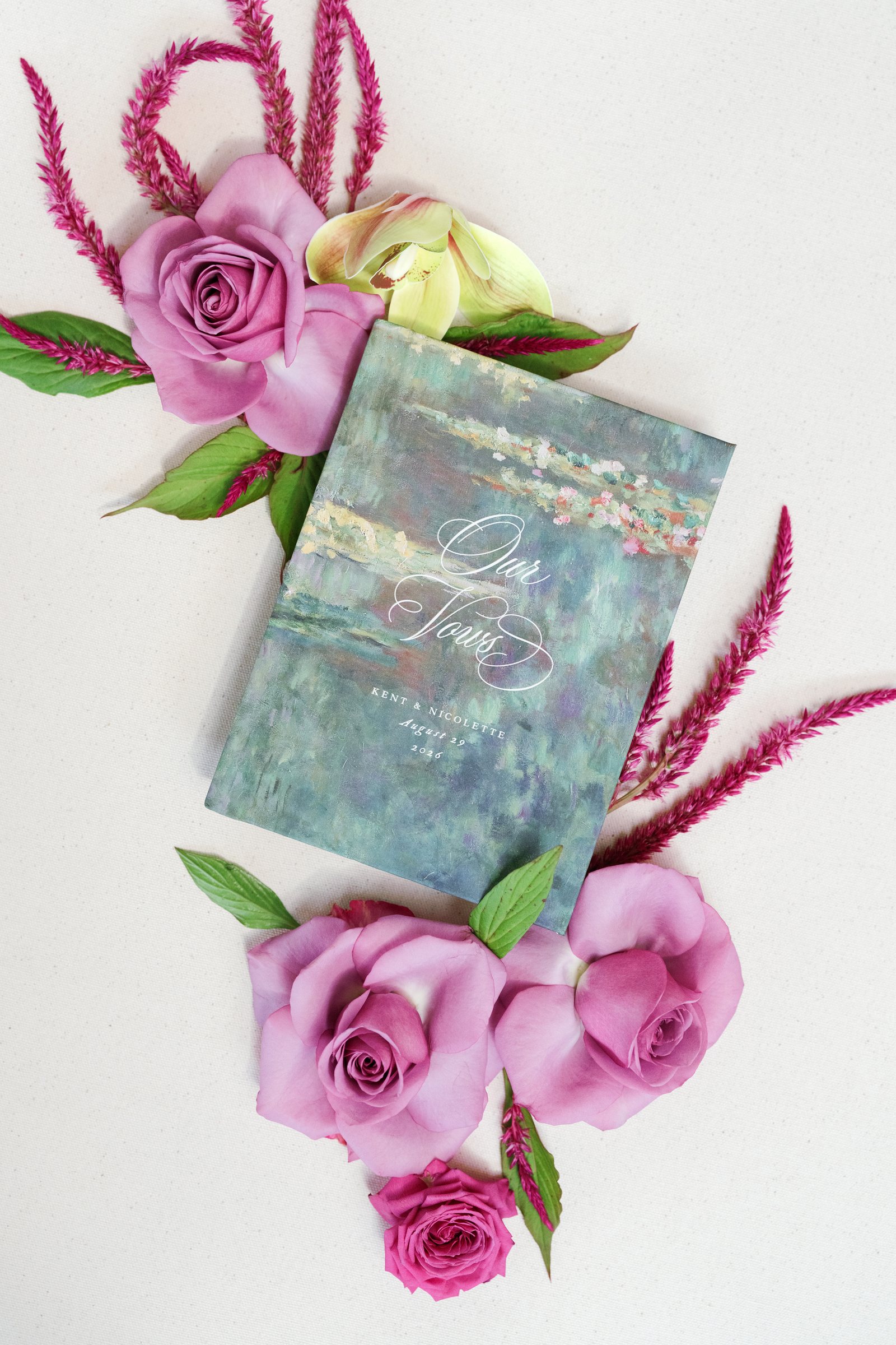 Kent and Nicolette wedding: wedding stationery floral detail.