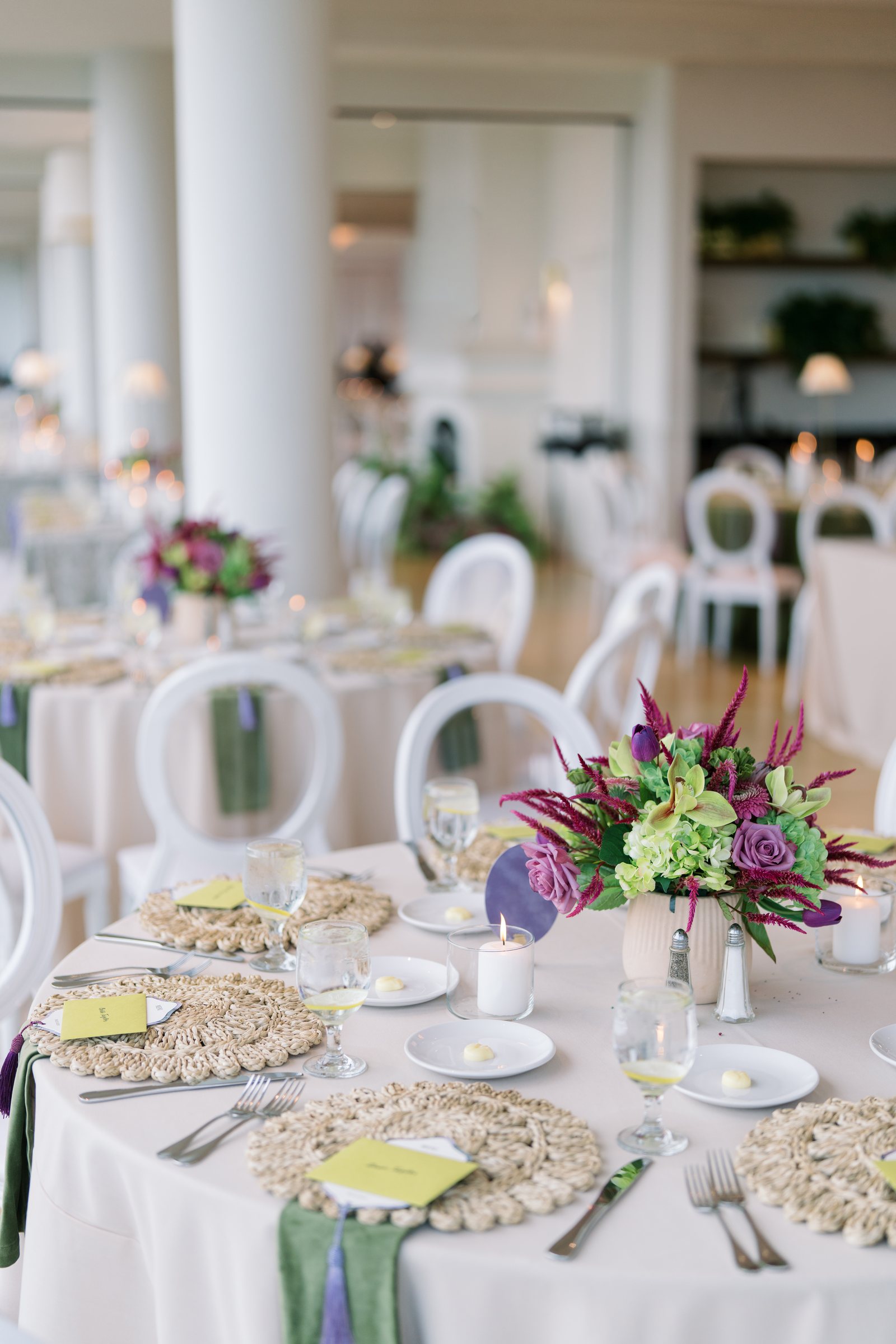 Kent and Nicolette wedding: reception floral centerpiece table.
