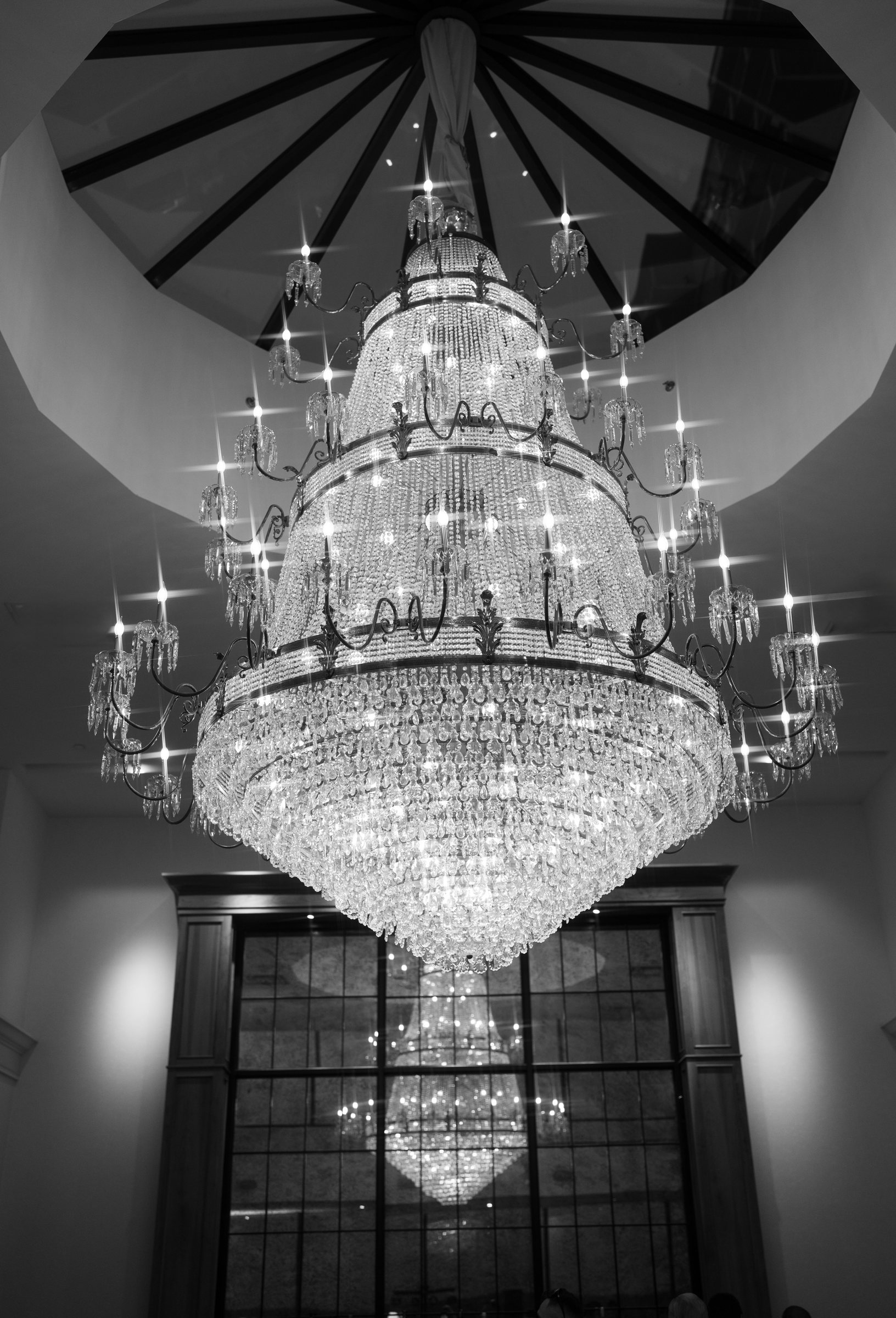 Kent and Nicolette wedding: the view mt adams chandelier black white.