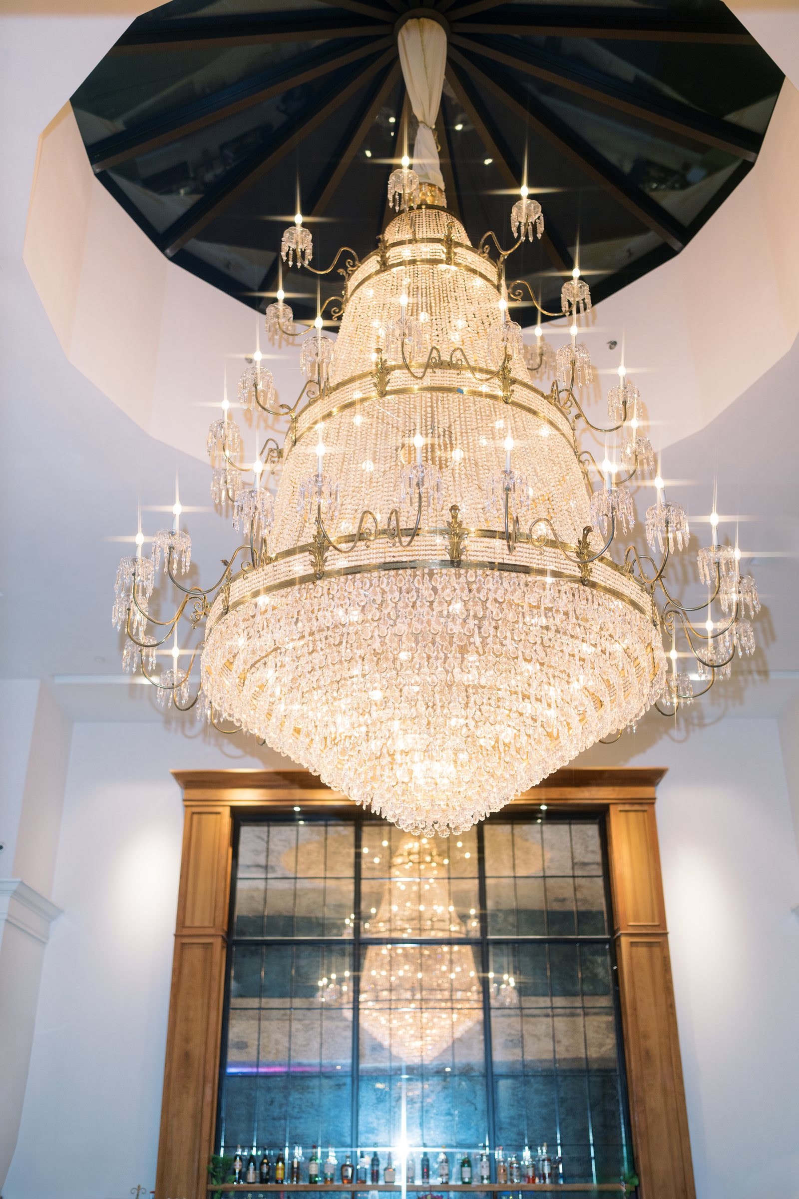 The signature chandelier inside The View at Mt. Adams
