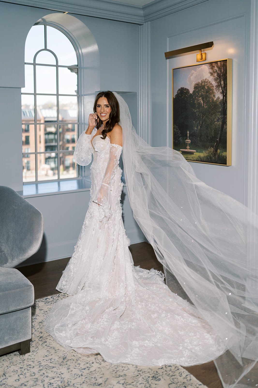 Ronnie in her wedding veil during a bridal portrait before the ceremony