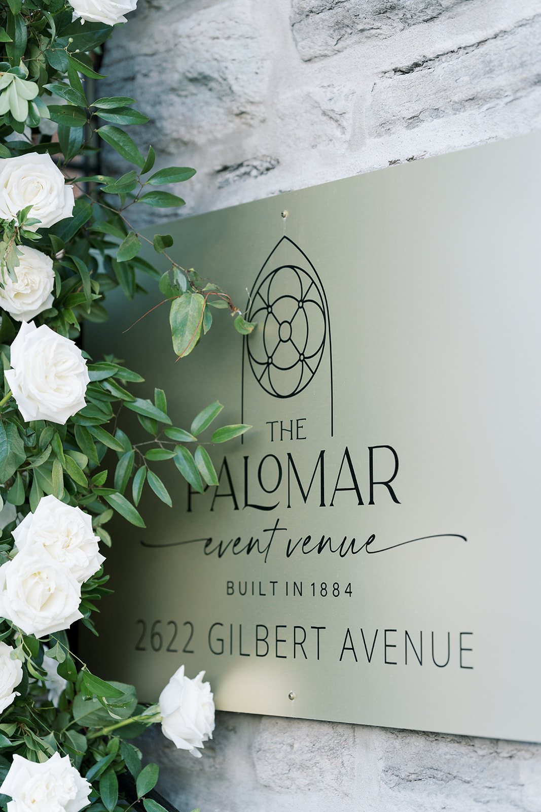 The Palomar Cincinnati venue sign outside the wedding location