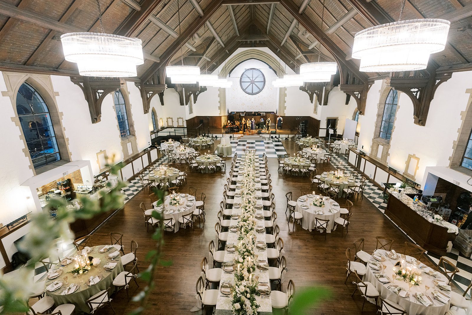Overhead view of the reception setup inside The Palomar Cincinnati