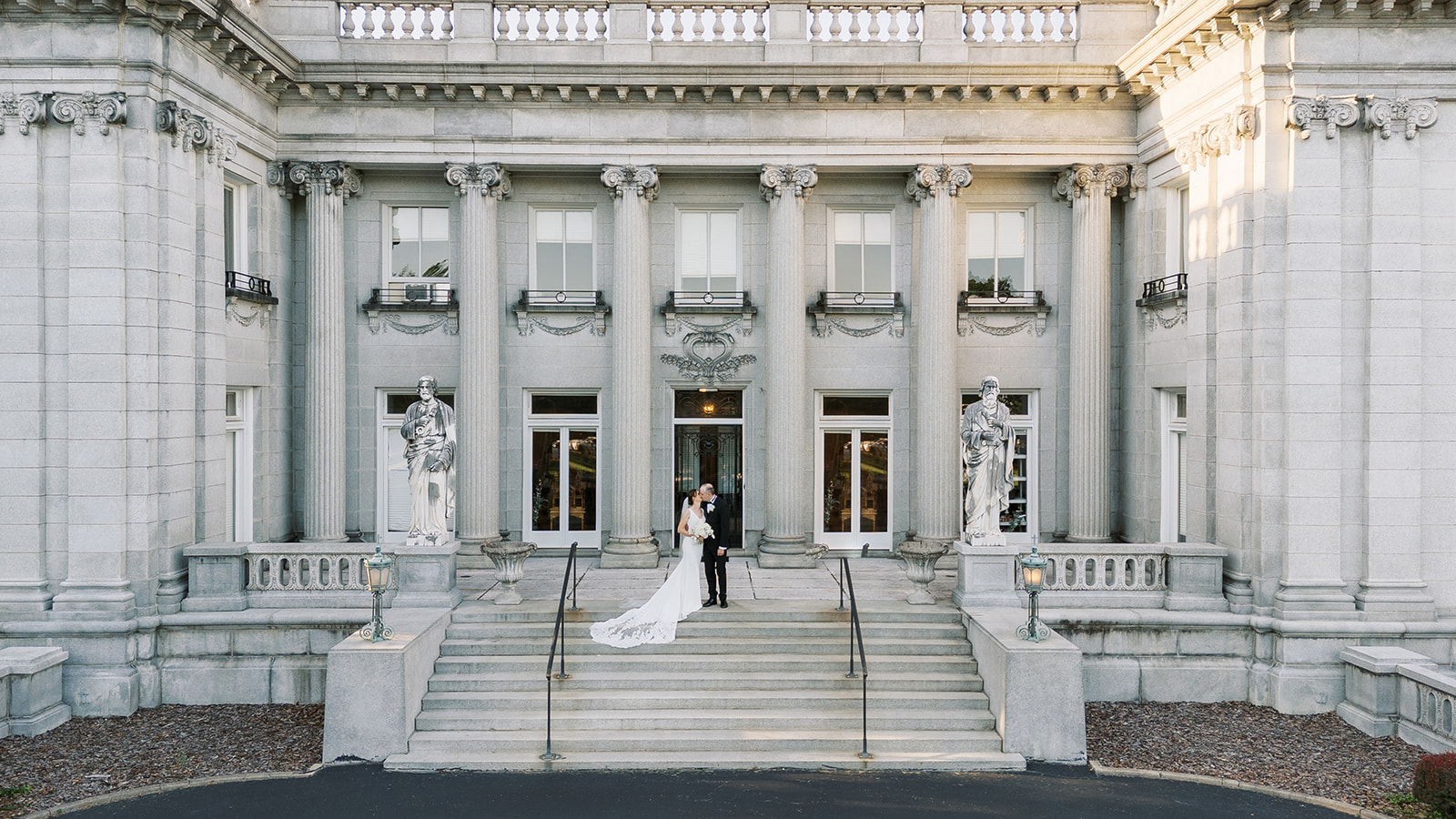 Aerial view of Laurel Court in Cincinnati with Michael and Julia in front of the estate