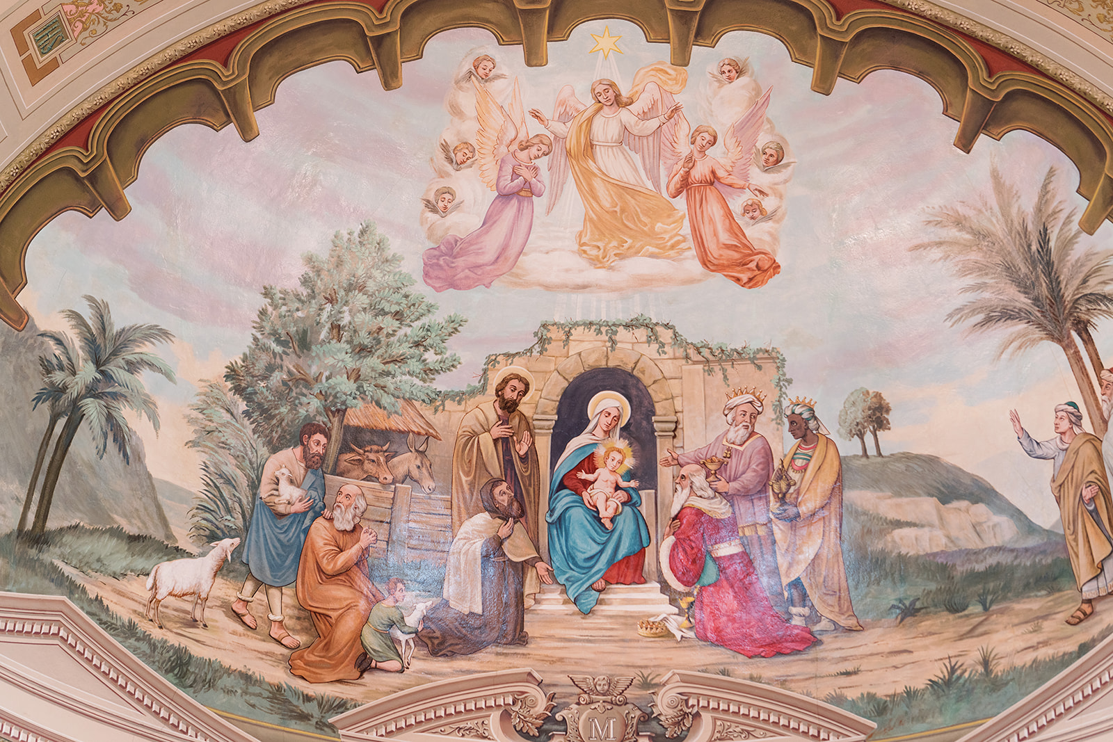 Painted ceiling mural inside Mother of God Church in Covington