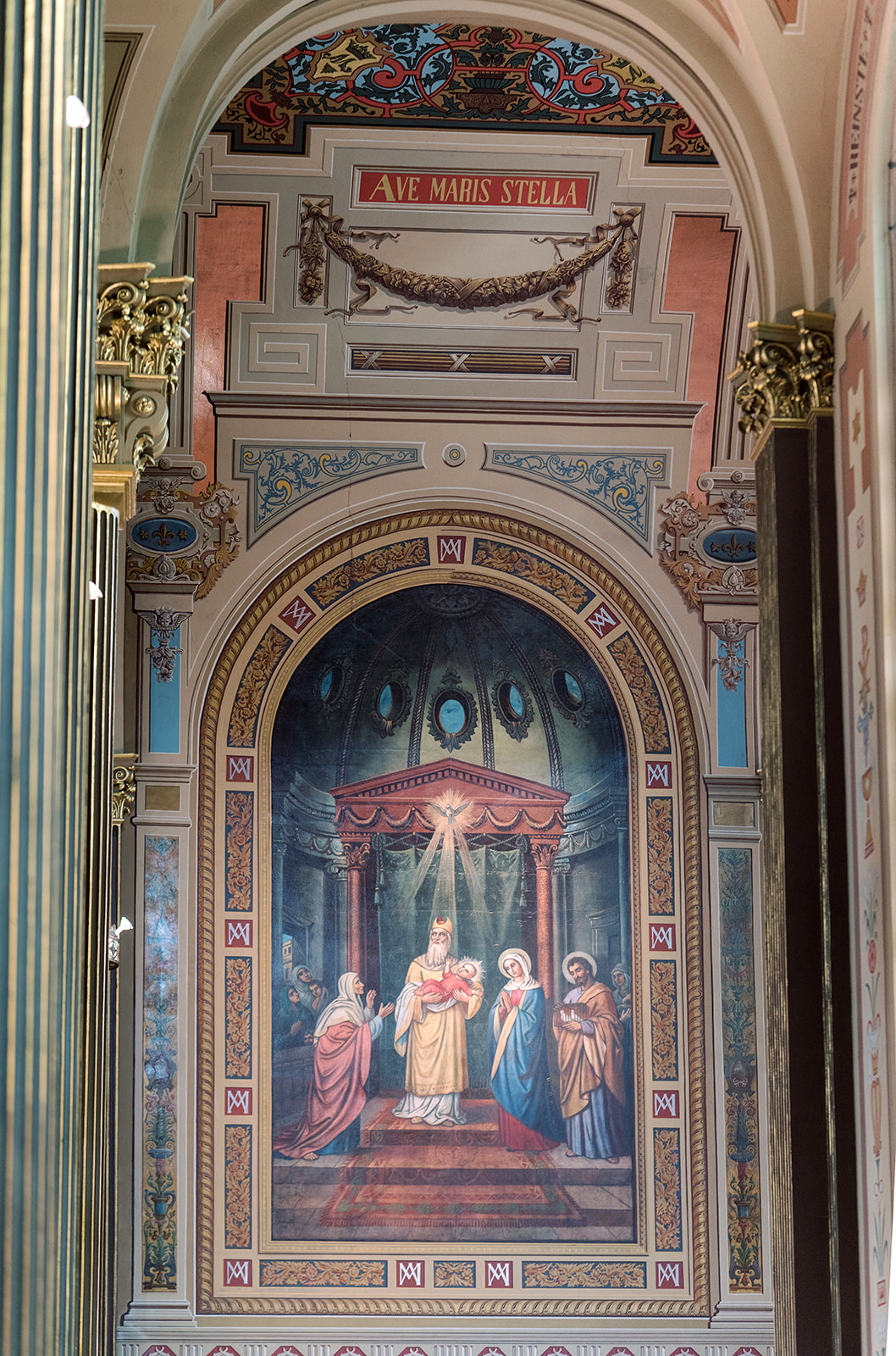 Religious artwork and architectural detail inside Mother of God Church