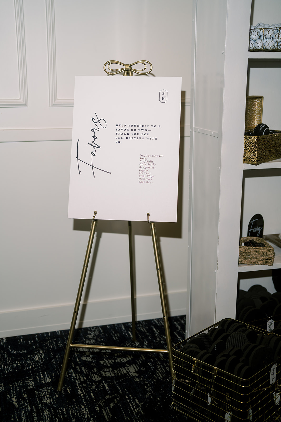 Wedding seating chart displayed on an easel at the reception