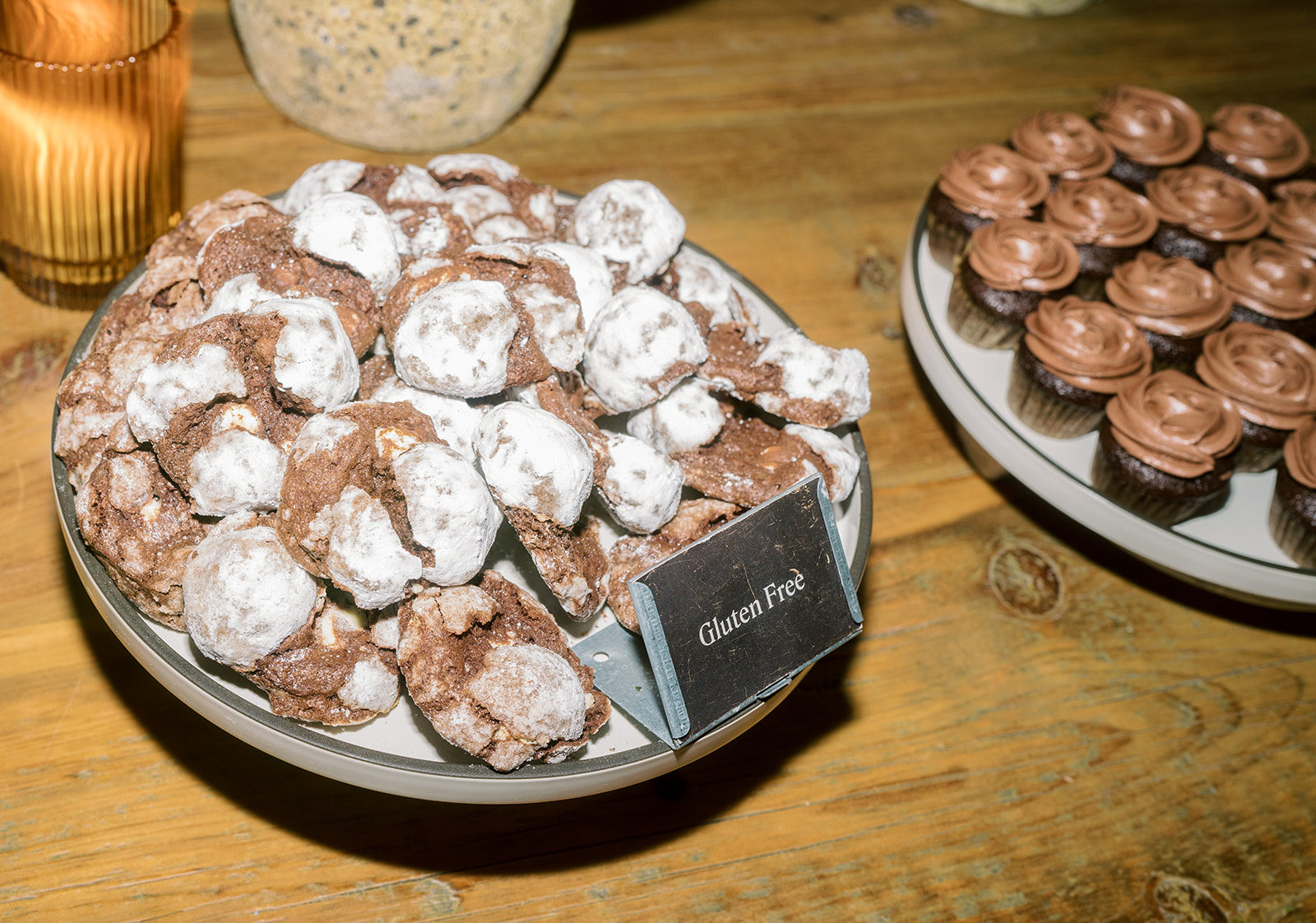 Powdered chocolate pastries on the dessert table