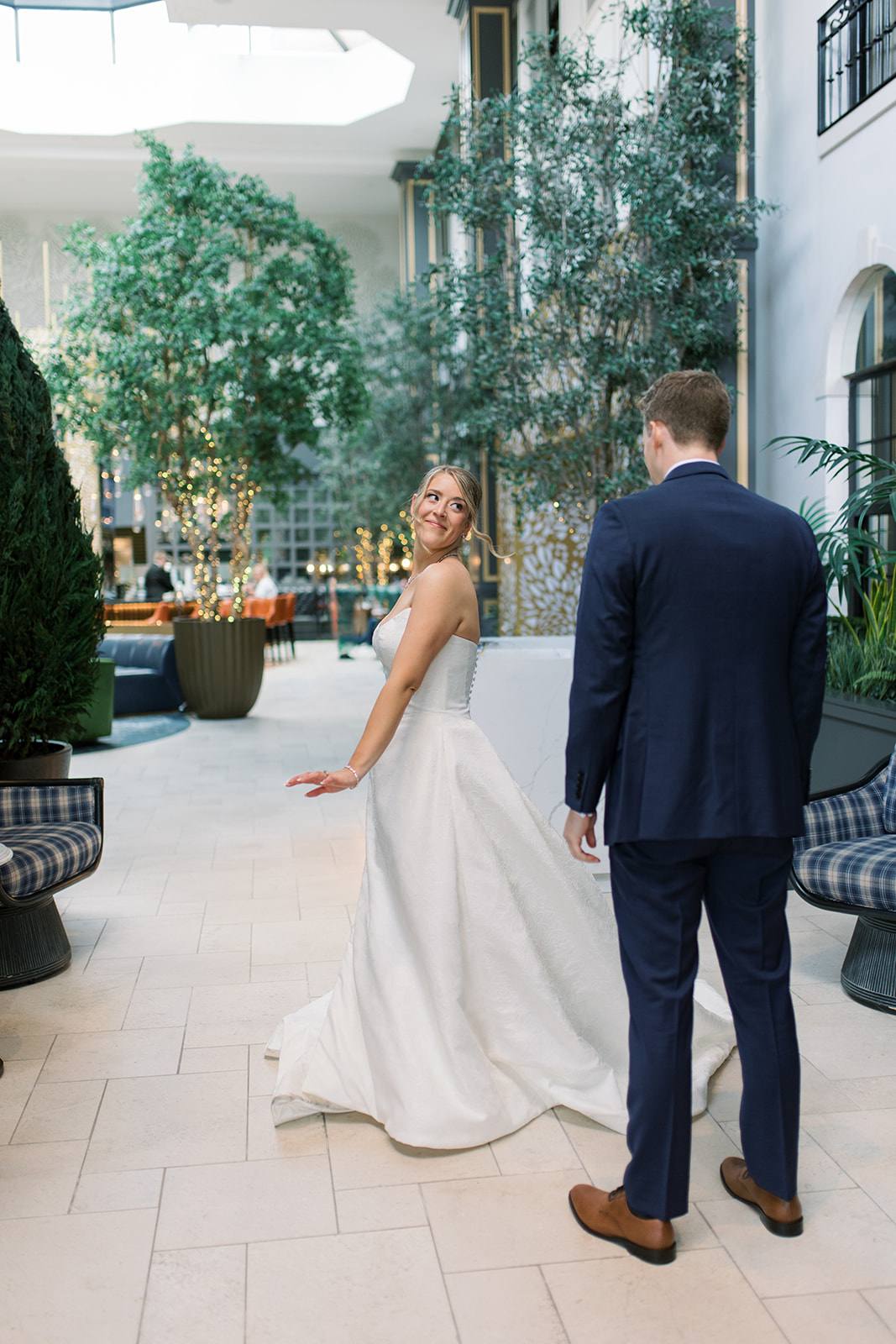 Caroline approaching Joey for their first look at The Lytle Park Hotel