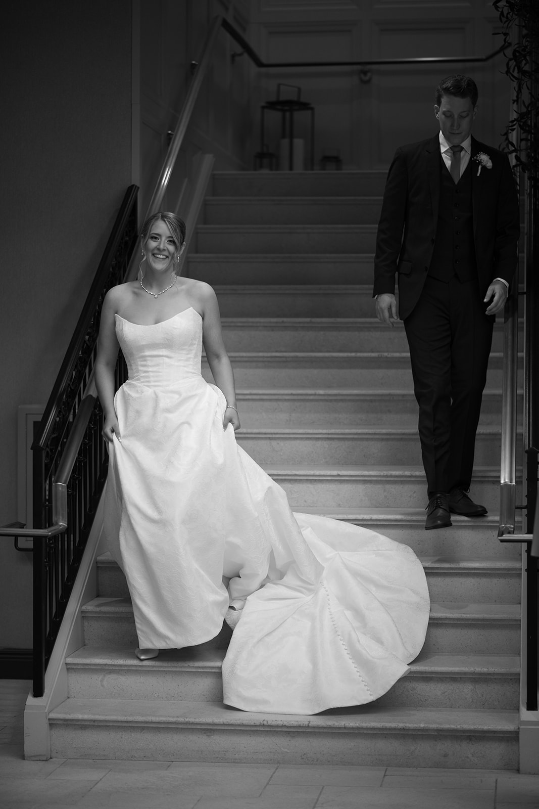 Joey and Caroline on the staircase at The Lytle Park Hotel