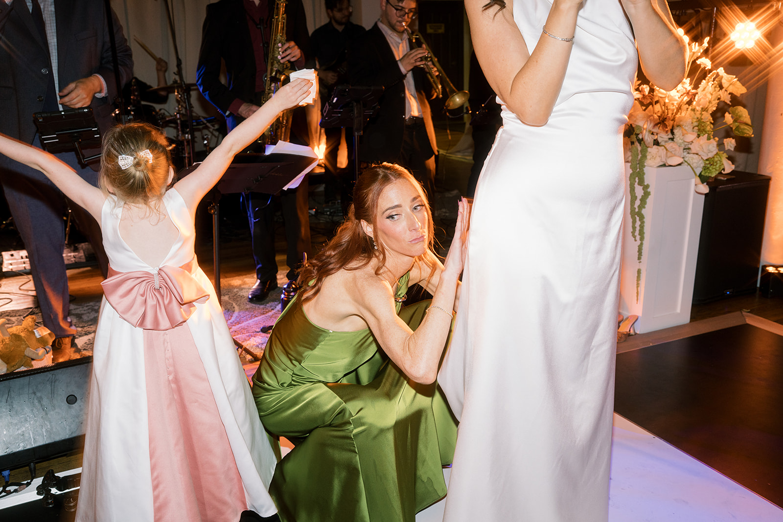 Guests dancing beside Meghan during the evening reception