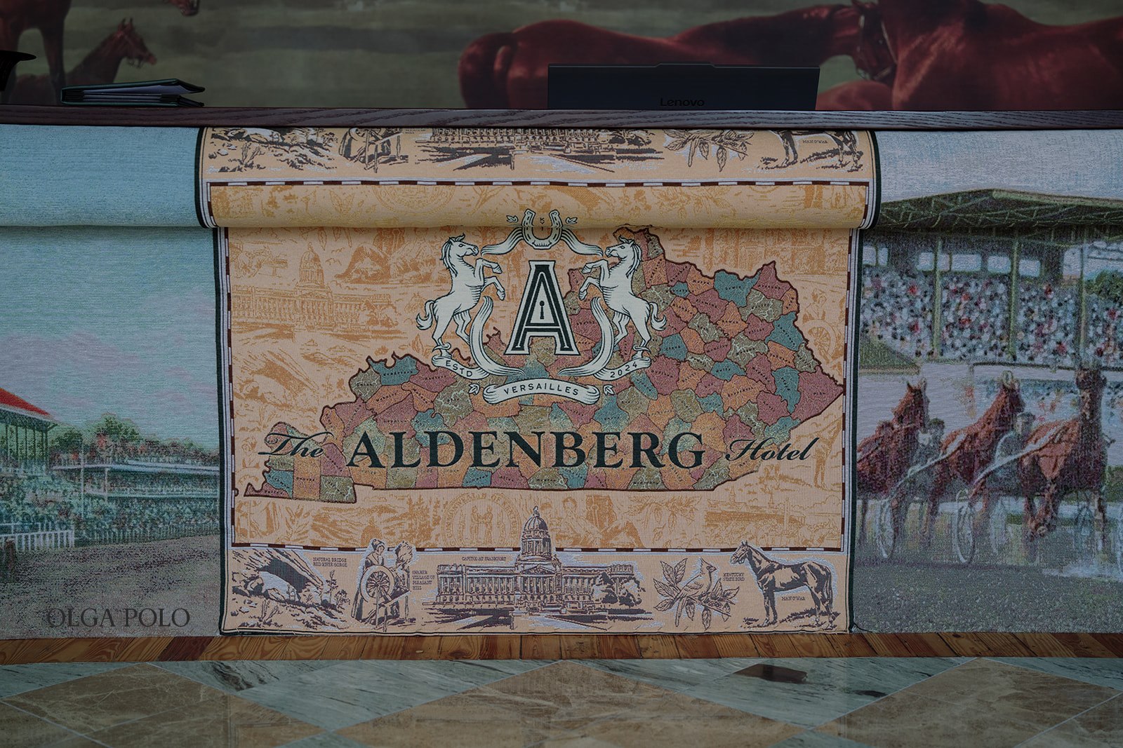 Horse artwork and interior detail at The Aldenberg Hotel in Versailles