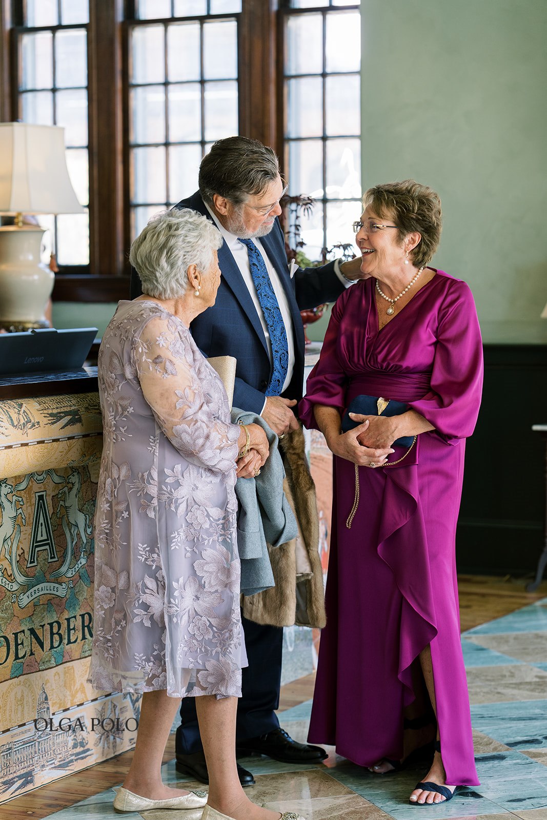 Beth sharing a quiet family moment while getting ready at The Aldenberg Hotel