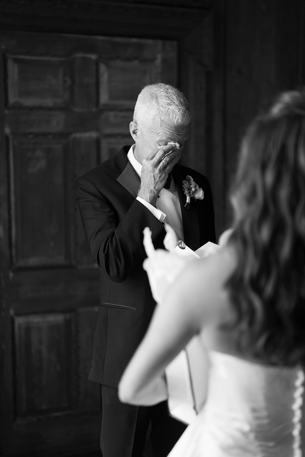Black-and-white portrait of Olivia in her wedding gown