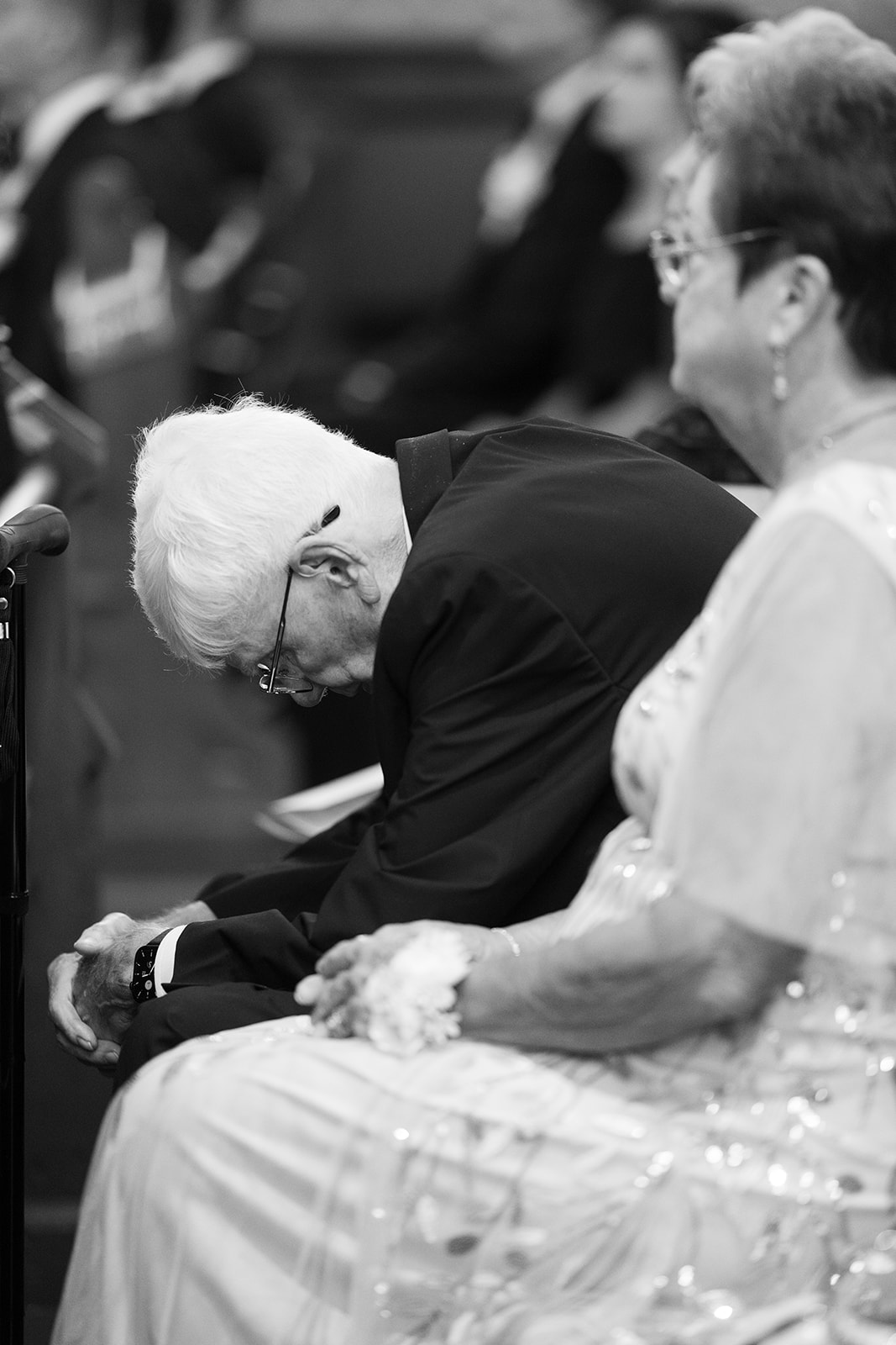 Black-and-white moment from Zach and Olivia's Cincinnati wedding