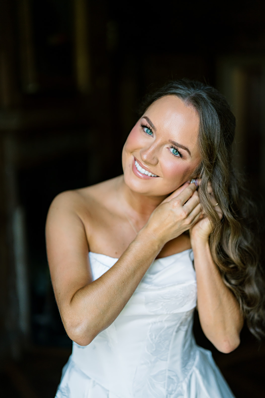 Olivia in an elegant portrait wearing her wedding gown