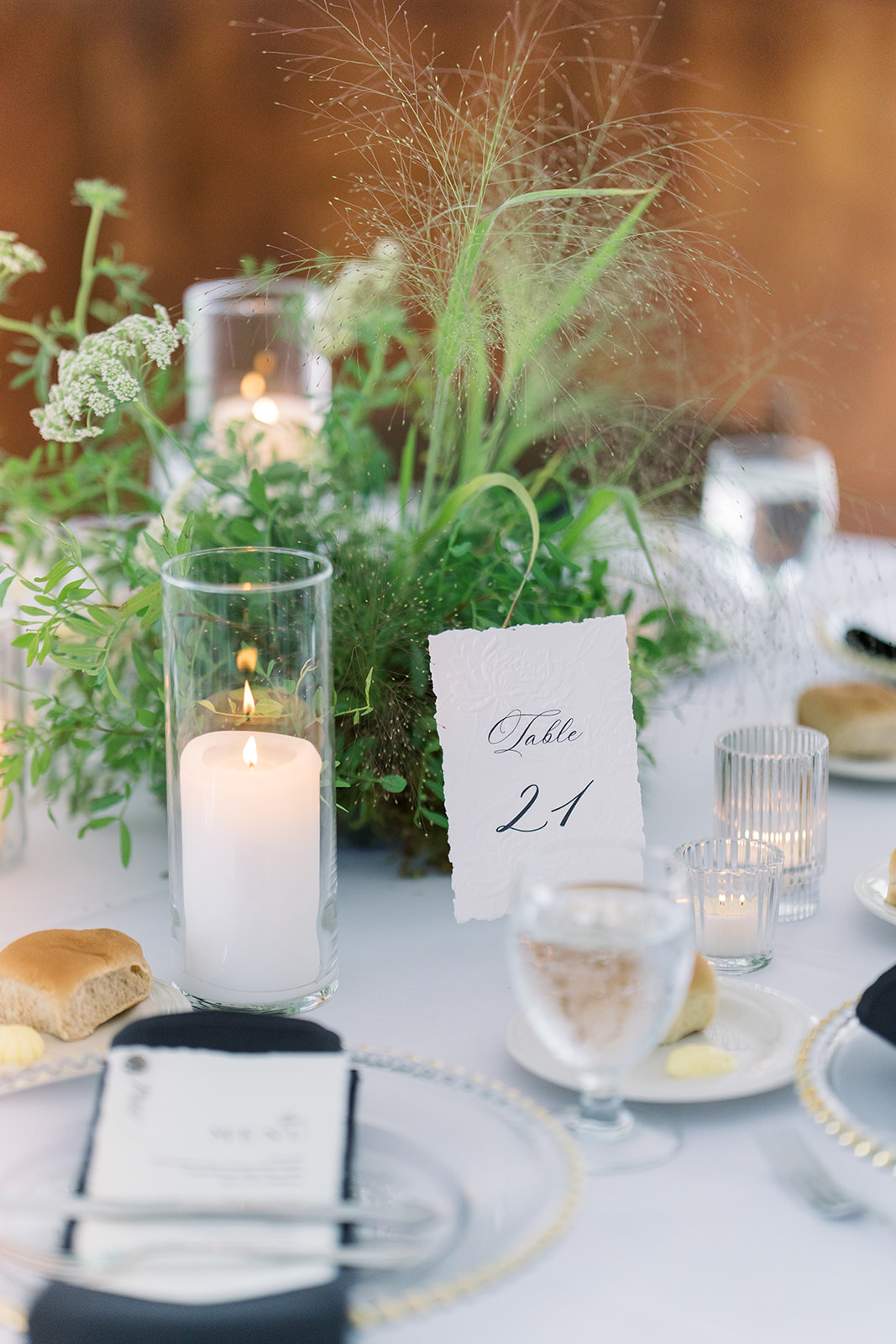 Reception table setting with floral details at Peterloon Estate