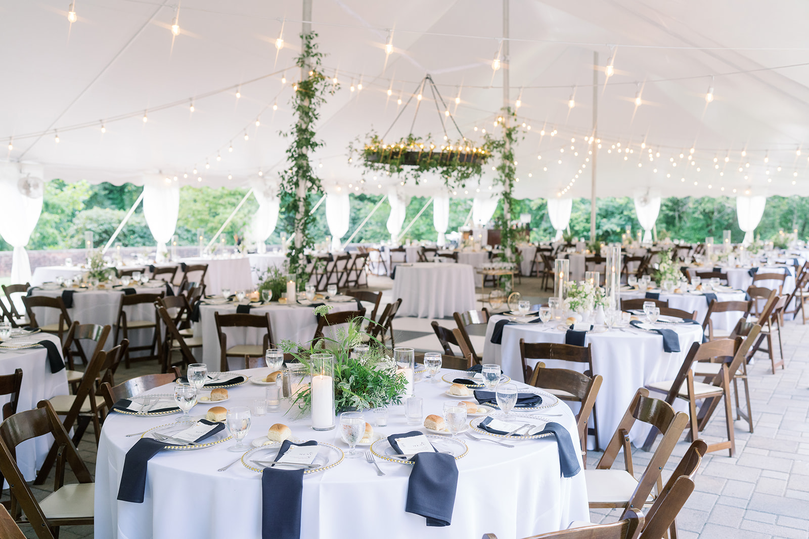 Evening reception tent and seating at Peterloon Estate